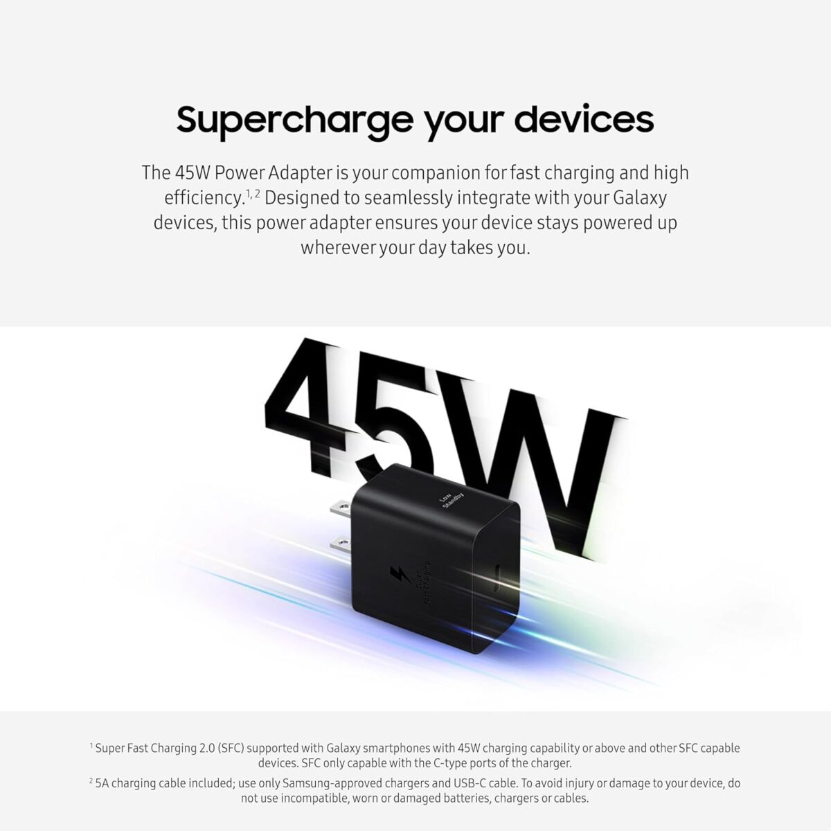 SAMSUNG 45W Wall Charger Power Adapter with Cable Included, Super Fast Charging for Galaxy Phones, Tablets and USB Type C Devices, Low Standby Power Consumption, EP-T4511XBEGUS,...