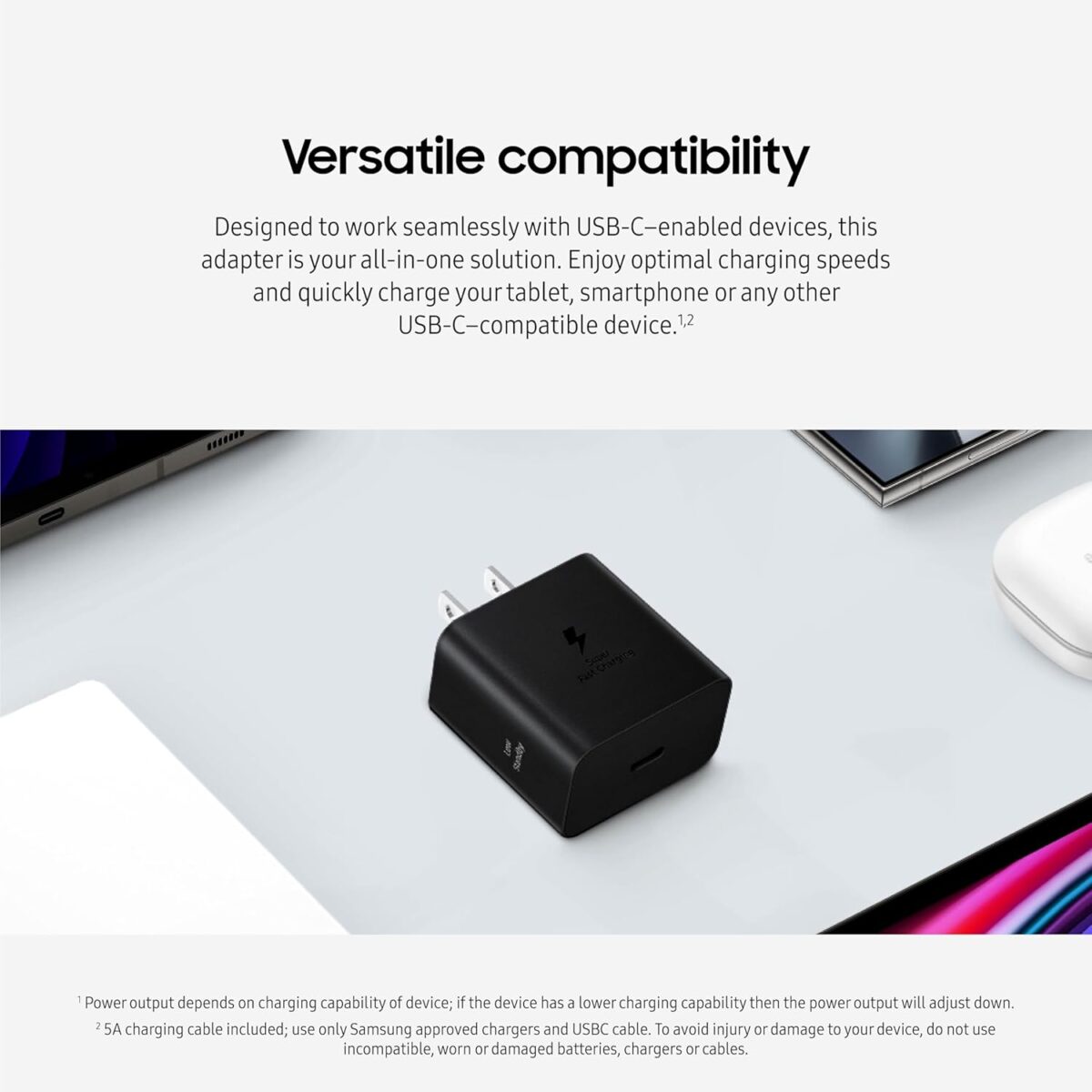 SAMSUNG 45W Wall Charger Power Adapter with Cable Included, Super Fast Charging for Galaxy Phones, Tablets and USB Type C Devices, Low Standby Power Consumption, EP-T4511XBEGUS,...